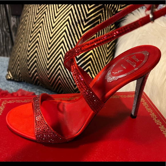 Rene Caovilla pumps, red lace/metallic.  Schwarzkopf crystal under. - Picture 3 of 6